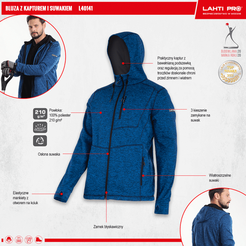 LAHTI PRO jakna s kapuljačom plava 210 g / m2 L40141XX | ITRGOVINA.HR │ Jednostavna i brza kupovina